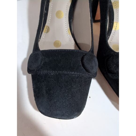 Boden Black Suede Leather Block Heel Pumps US 6 EU 37 Button Detail Square Toe - Picture 4 of 13